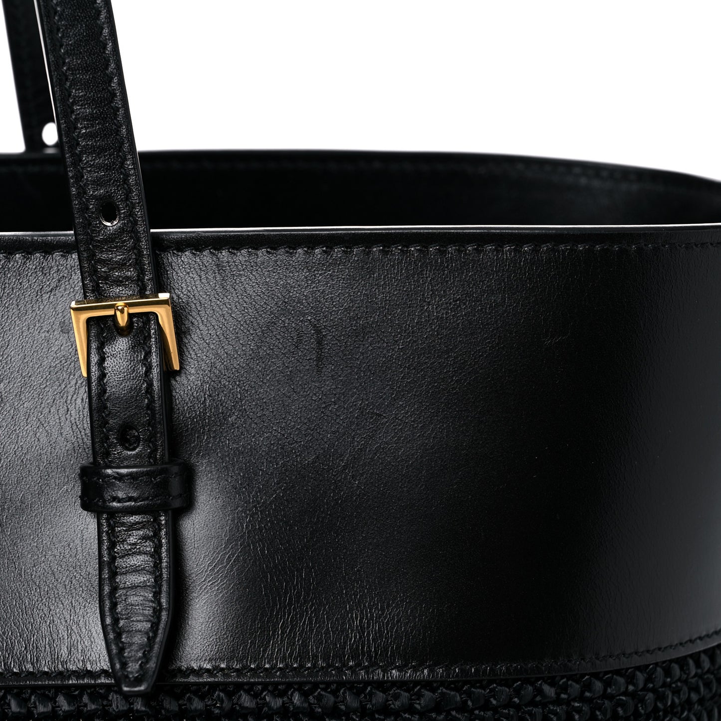 Calfskin Raffia Medium Shopper Tote Black