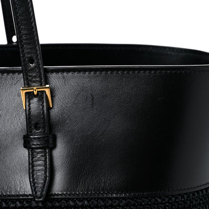 Saint Laurent Calfskin Raffia Medium Shopper Tote Black 10 of 15