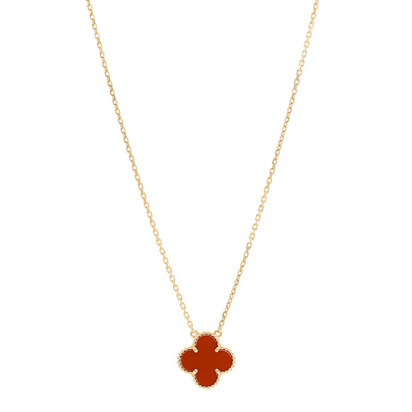 18K Yellow Gold Carnelian Vintage Alhambra Pendant Necklace