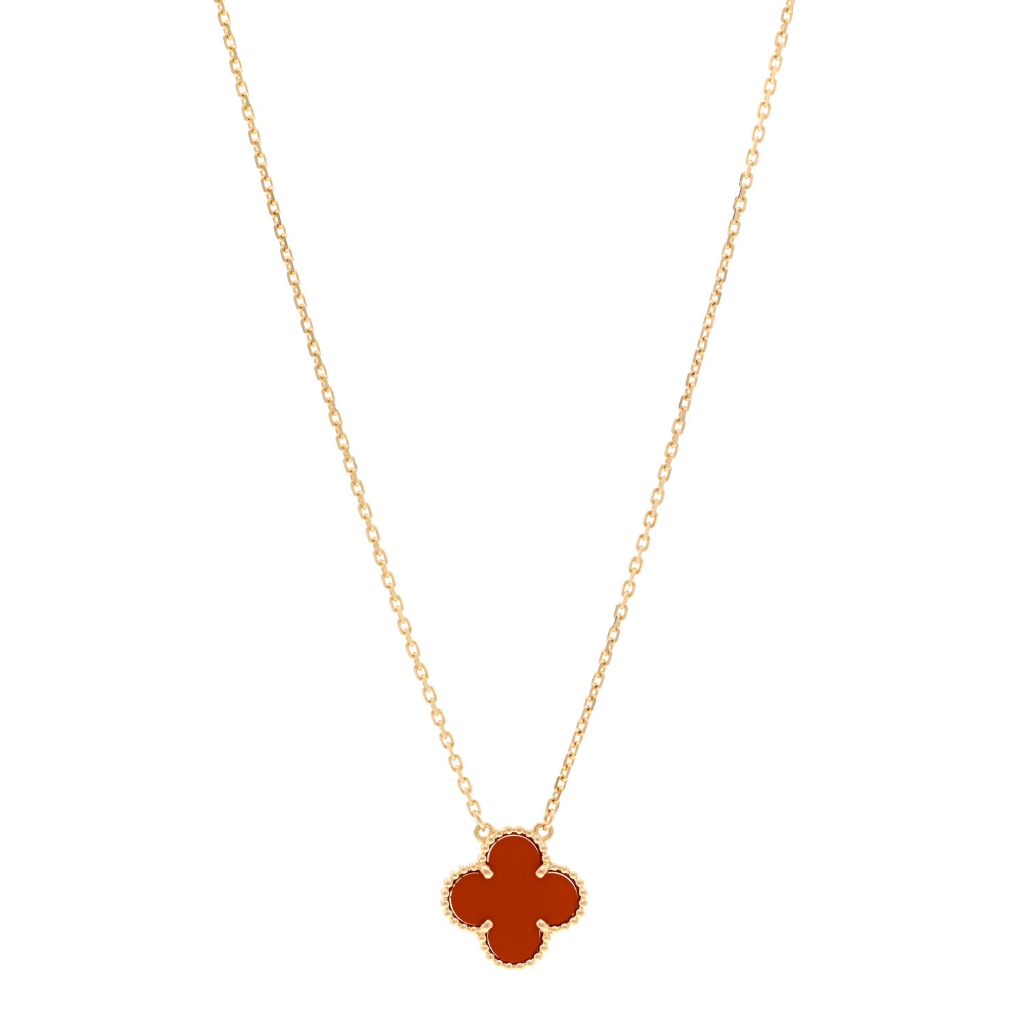 Van Cleef & Arpels 18K Yellow Gold Carnelian Vintage Alhambra Pendant Necklace 1 of 5