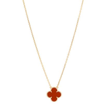 Van Cleef & Arpels 18K Yellow Gold Carnelian Vintage Alhambra Pendant Necklace 1 of 5