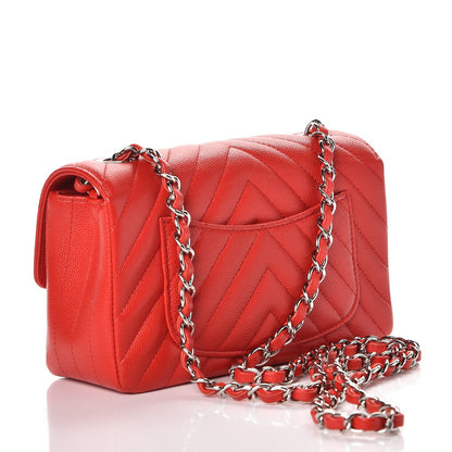 Chanel Caviar Chevron Quilted Mini Rectangular Flap Red 3 of 12
