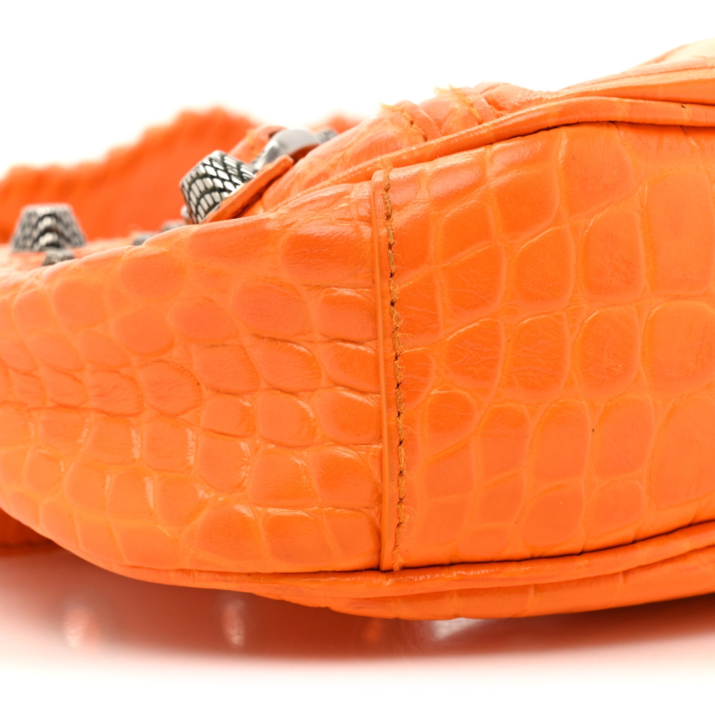 Extra Supple Calfskin Crocodile Embossed Le Cagole Shoulder Bag XS Pop Orange