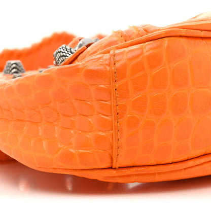 Balenciaga Extra Supple Calfskin Crocodile Embossed Le Cagole Shoulder Bag XS Pop Orange 10 of 11