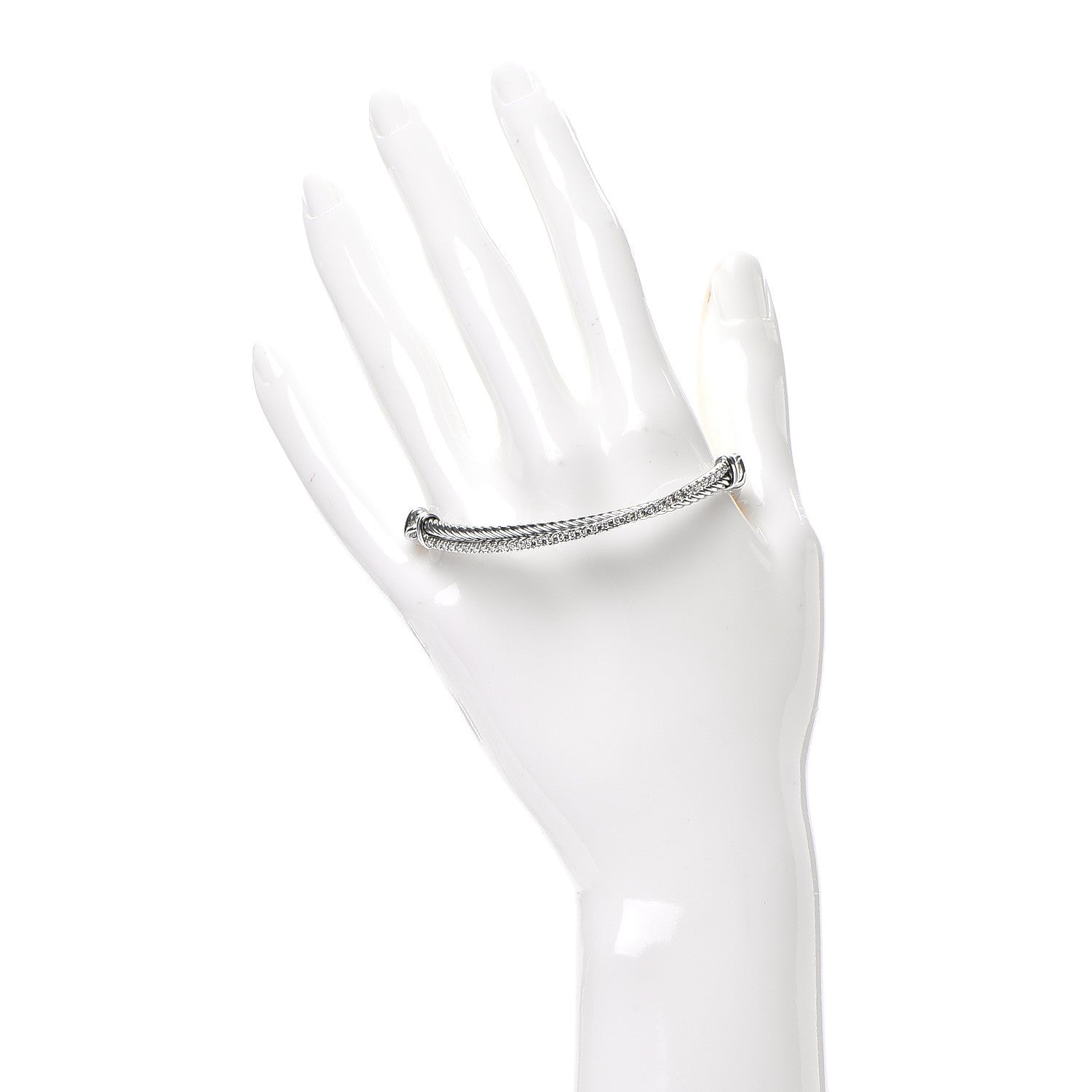 David Yurman Sterling Silver 14K White Gold Diamond 3mm Crossover Bracelet 2 of 4