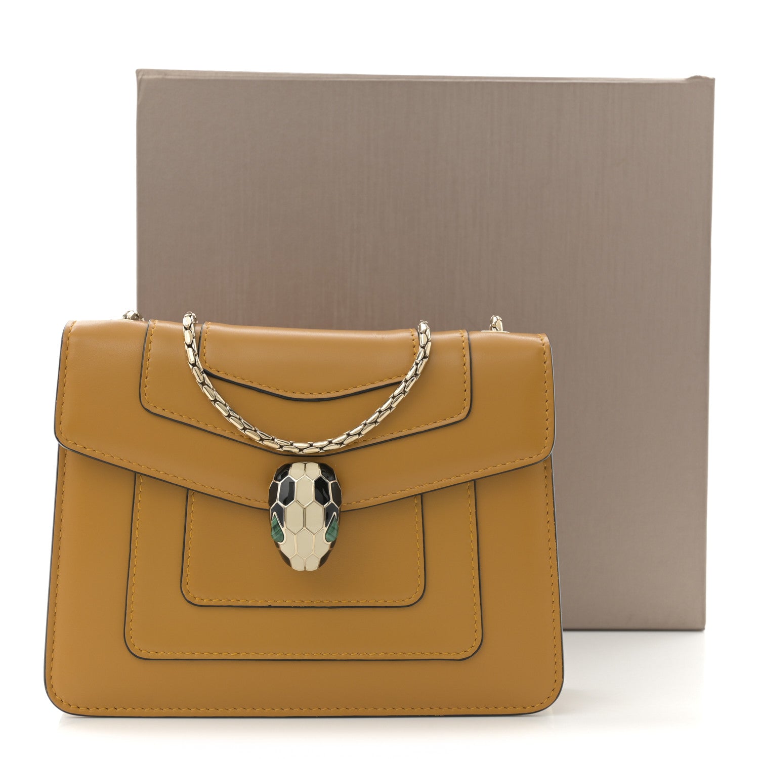 Bulgari Calfskin Small Serpenti Forever Snake Strap Crossbody Bag Dark Yellow 12 of 12