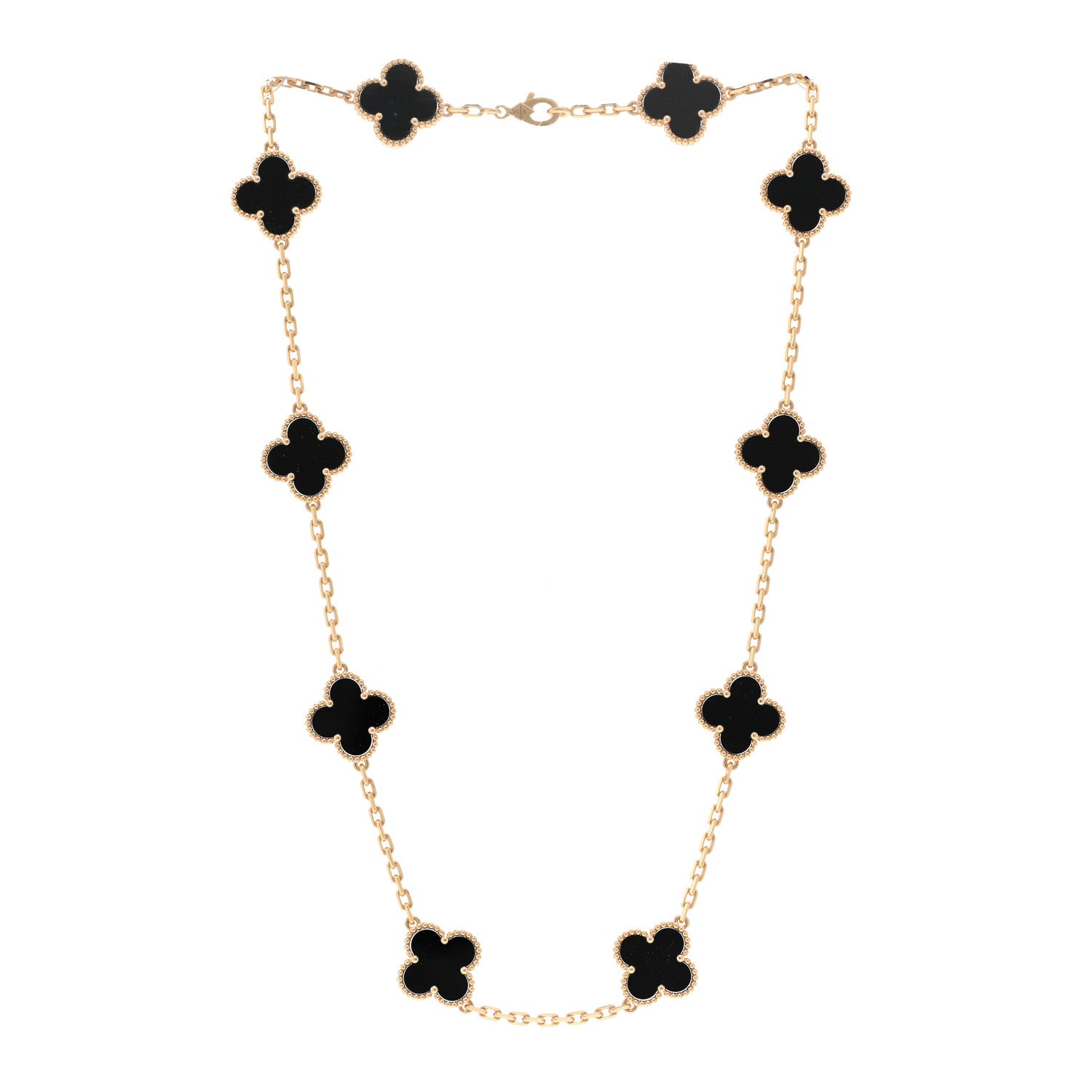 Van Cleef & Arpels 18K Yellow Gold Black Onyx 10 Motifs Vintage Alhambra Necklace 3 of 6