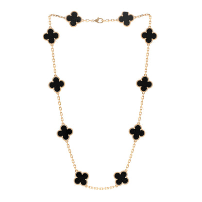 Van Cleef & Arpels 18K Yellow Gold Black Onyx 10 Motifs Vintage Alhambra Necklace 3 of 6