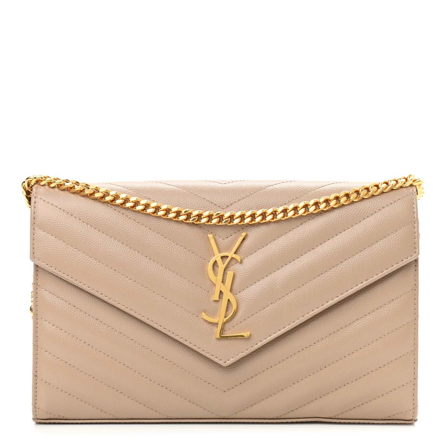 Grain De Poudre Matelasse Chevron Monogram Chain Wallet Nude Powder