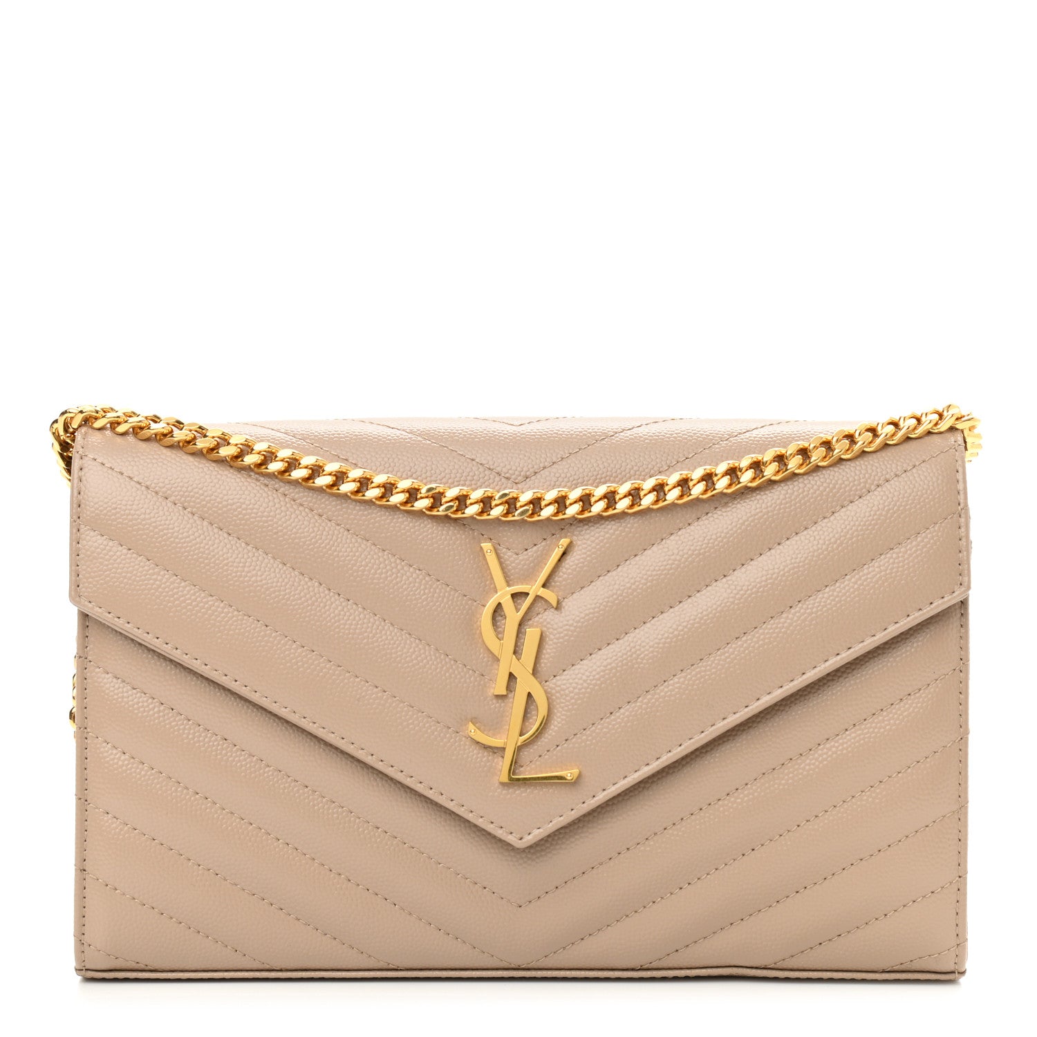 Saint Laurent Grain De Poudre Matelasse Chevron Monogram Chain Wallet Nude Powder 1 of 8