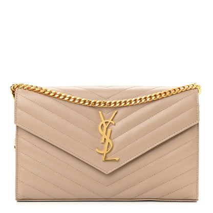 Saint Laurent Grain De Poudre Matelasse Chevron Monogram Chain Wallet Nude Powder 1 of 8