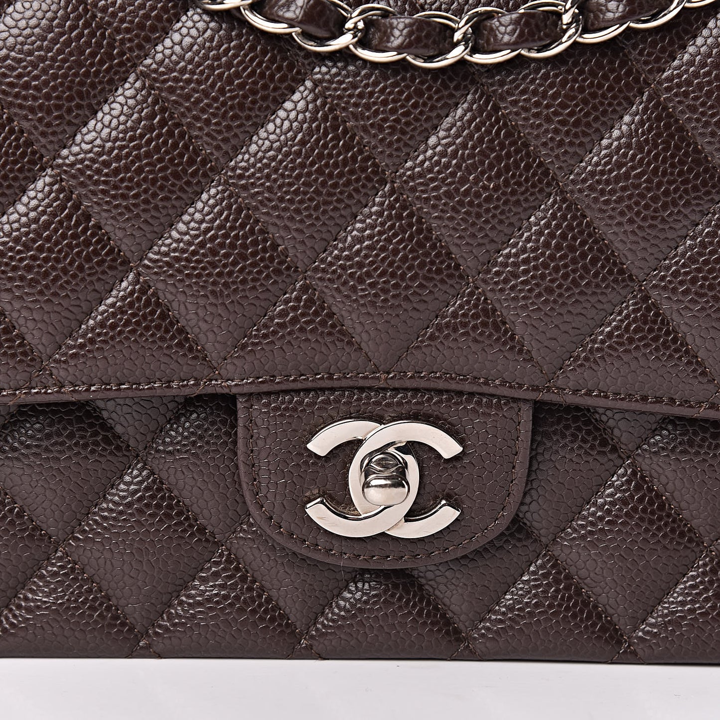 Caviar Quilted Medium Double Flap Brown