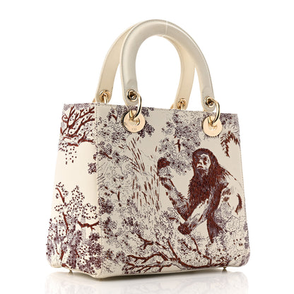 Christian Dior Calfskin Embroidered Medium Toile De Jouy Lady Dior White Red 3 of 9