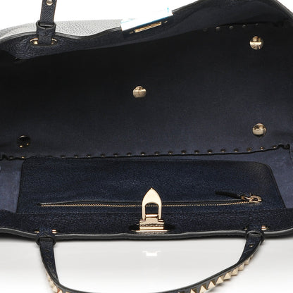Valentino Garavani Pebbled Calfskin Medium Rockstud Tote Deep Denim 5 of 6