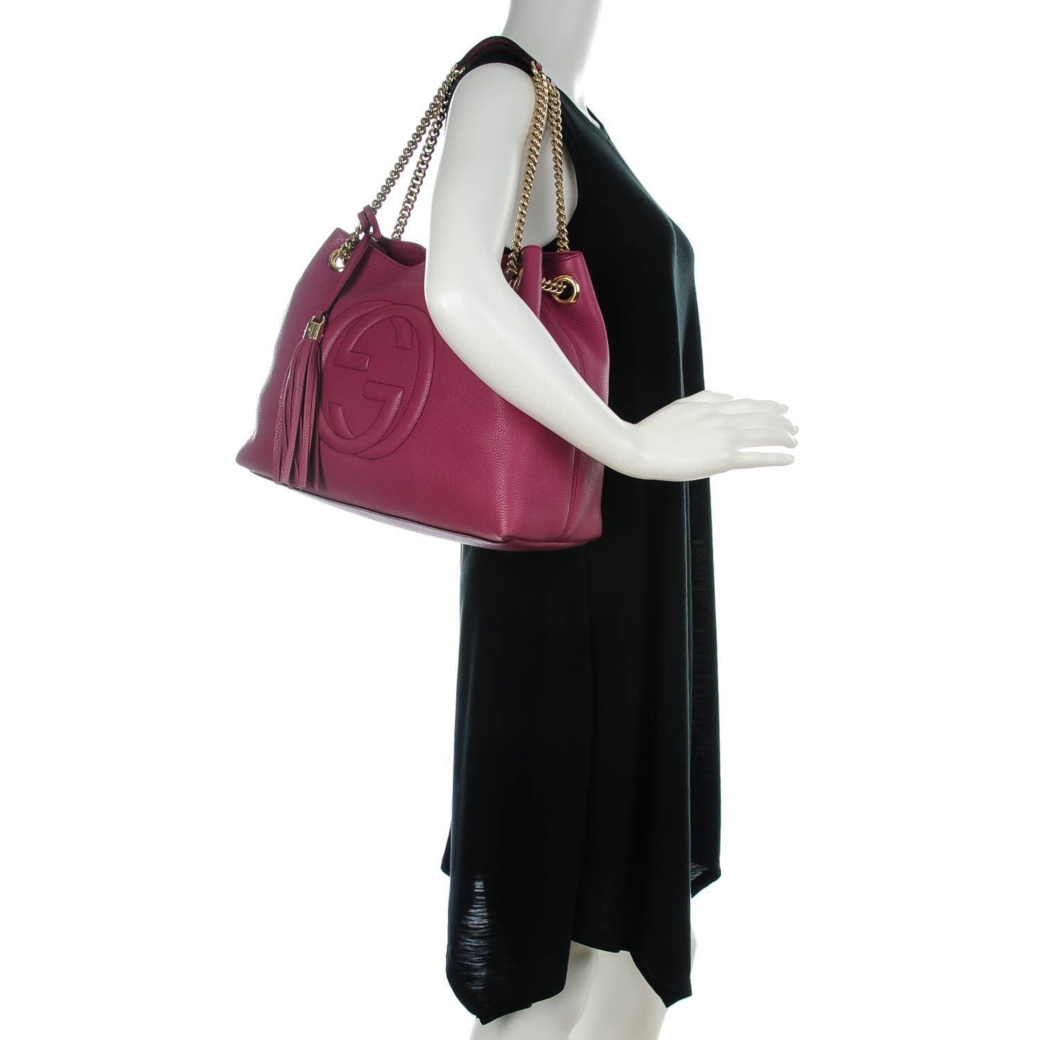 Gucci Pebbled Calfskin Medium Soho Chain Shoulder Bag Peonia Flower 2 of 7