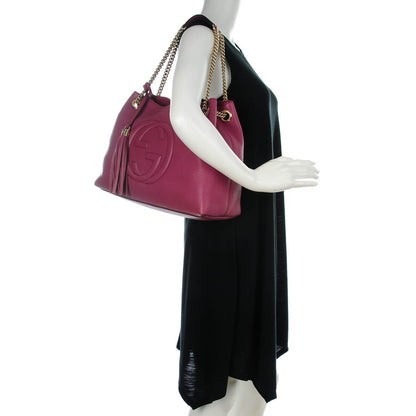Gucci Pebbled Calfskin Medium Soho Chain Shoulder Bag Peonia Flower 2 of 7