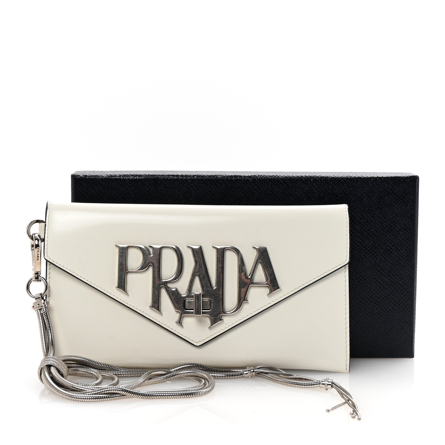 Prada Spazzolato Logo Wristlet White 1733348 – FASHIONPHILE