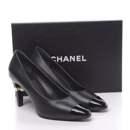 Chanel Lambskin Patent Cap Toe Pearl Pumps 38.5 Black 9 of 9