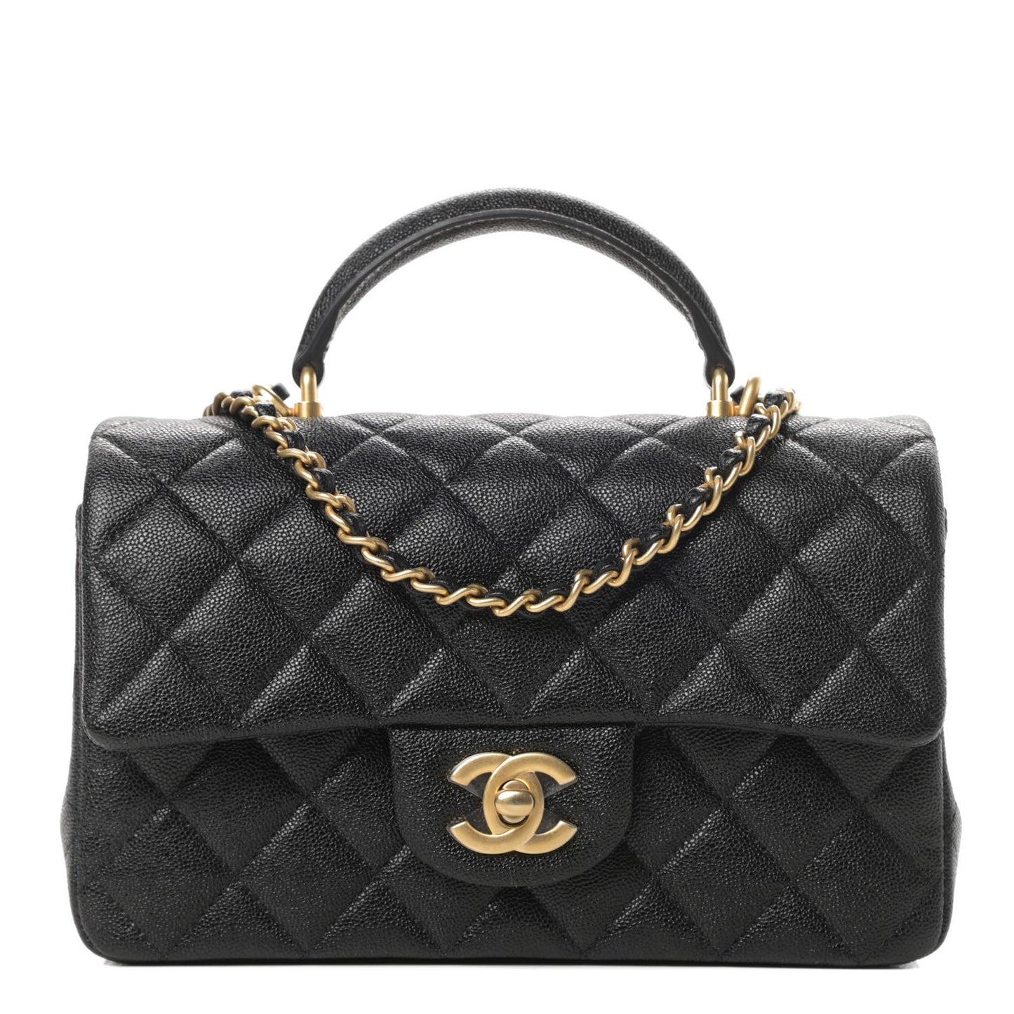 Caviar Quilted Mini Top Handle Rectangular Flap Black