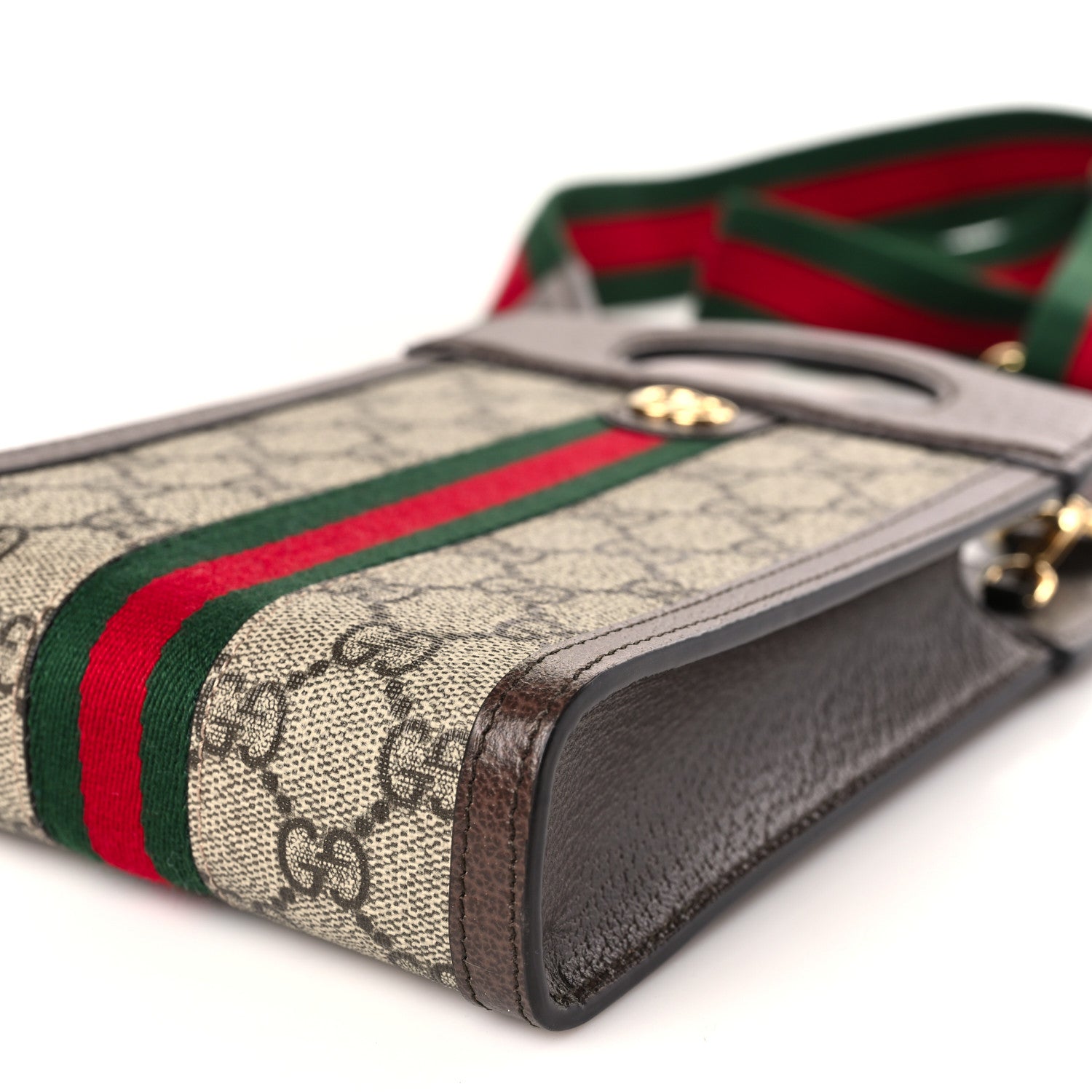 Gucci GG Supreme Monogram Textured Dollar Calfskin Web Mini Ophidia Top Slip Handle Crossbody Bag Beige Ebony New Acero 8 of 9