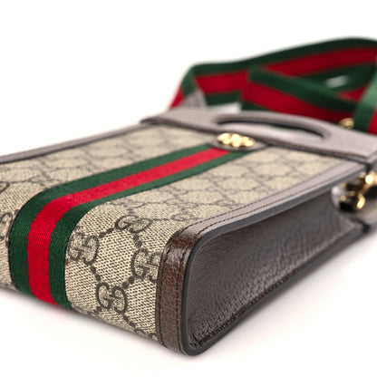 Gucci GG Supreme Monogram Textured Dollar Calfskin Web Mini Ophidia Top Slip Handle Crossbody Bag Beige Ebony New Acero 8 of 9