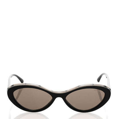 Chanel Acetate Oval Sunglasses 5416 Black Beige 2 of 7