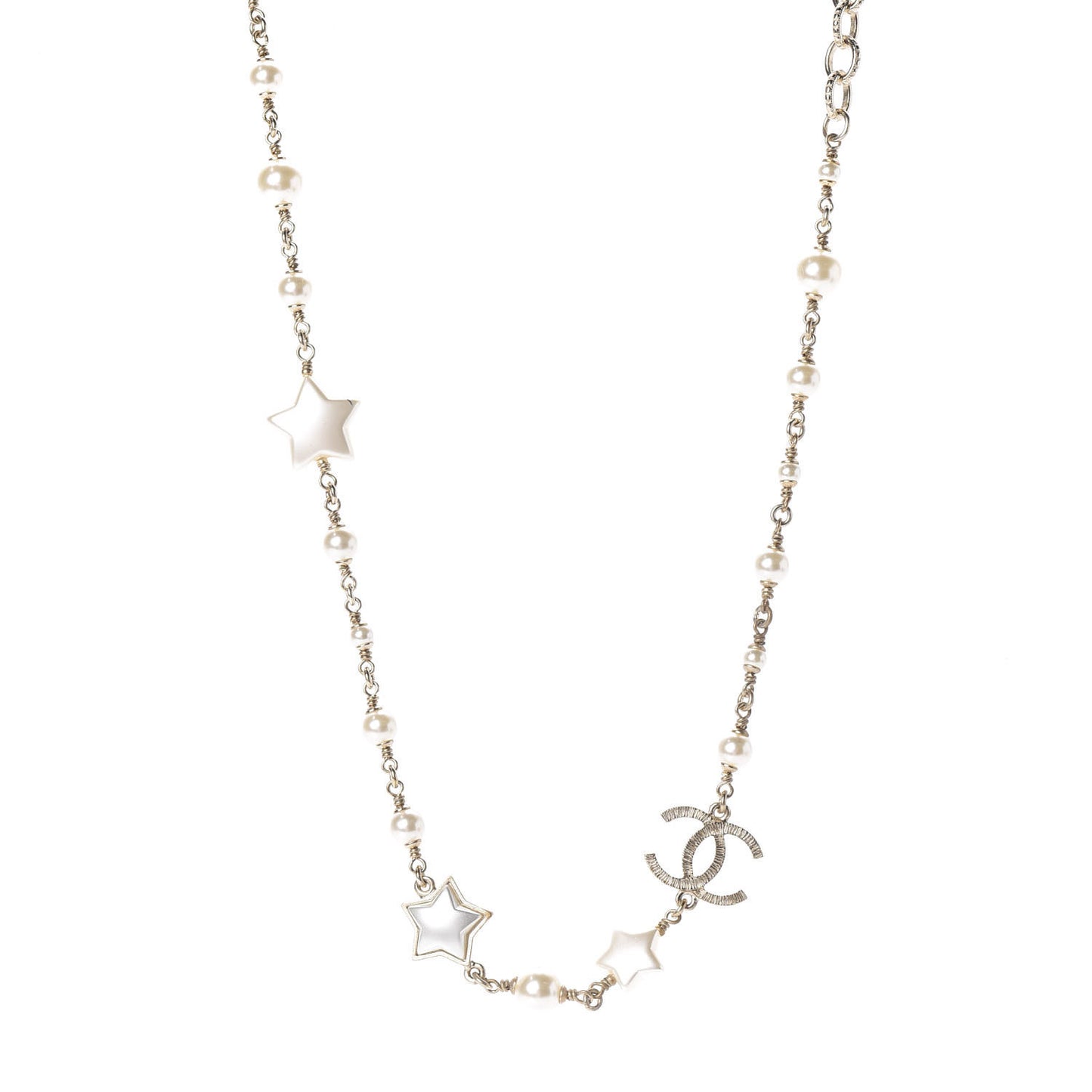 Metal Resin Pearl Star CC Necklace Gold