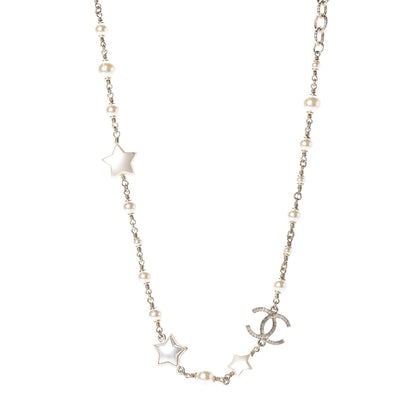 Chanel Metal Resin Pearl Star CC Necklace Gold 1 of 6