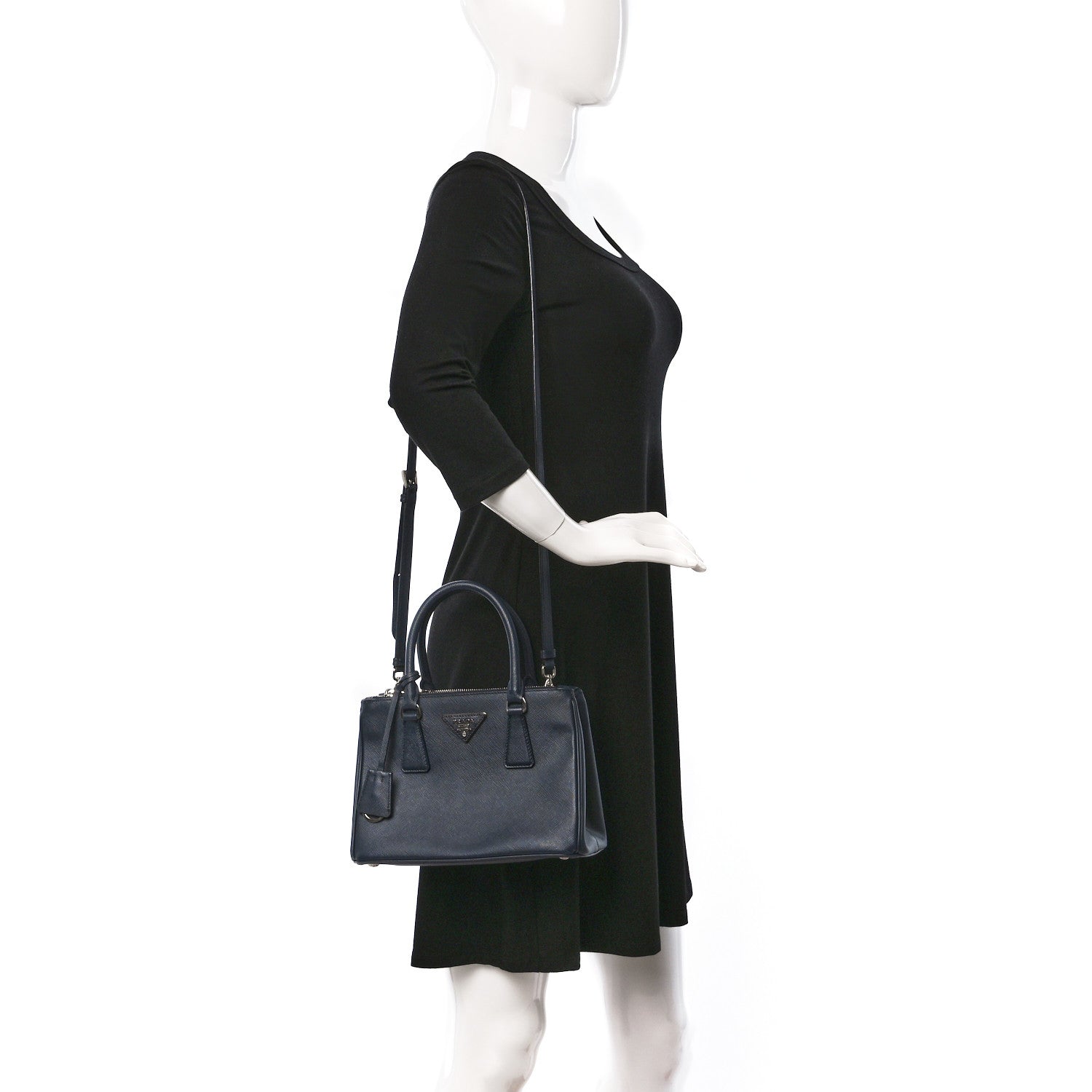 Prada Saffiano Vernice Mini Galleria Double Zip Tote Baltico 3 of 14