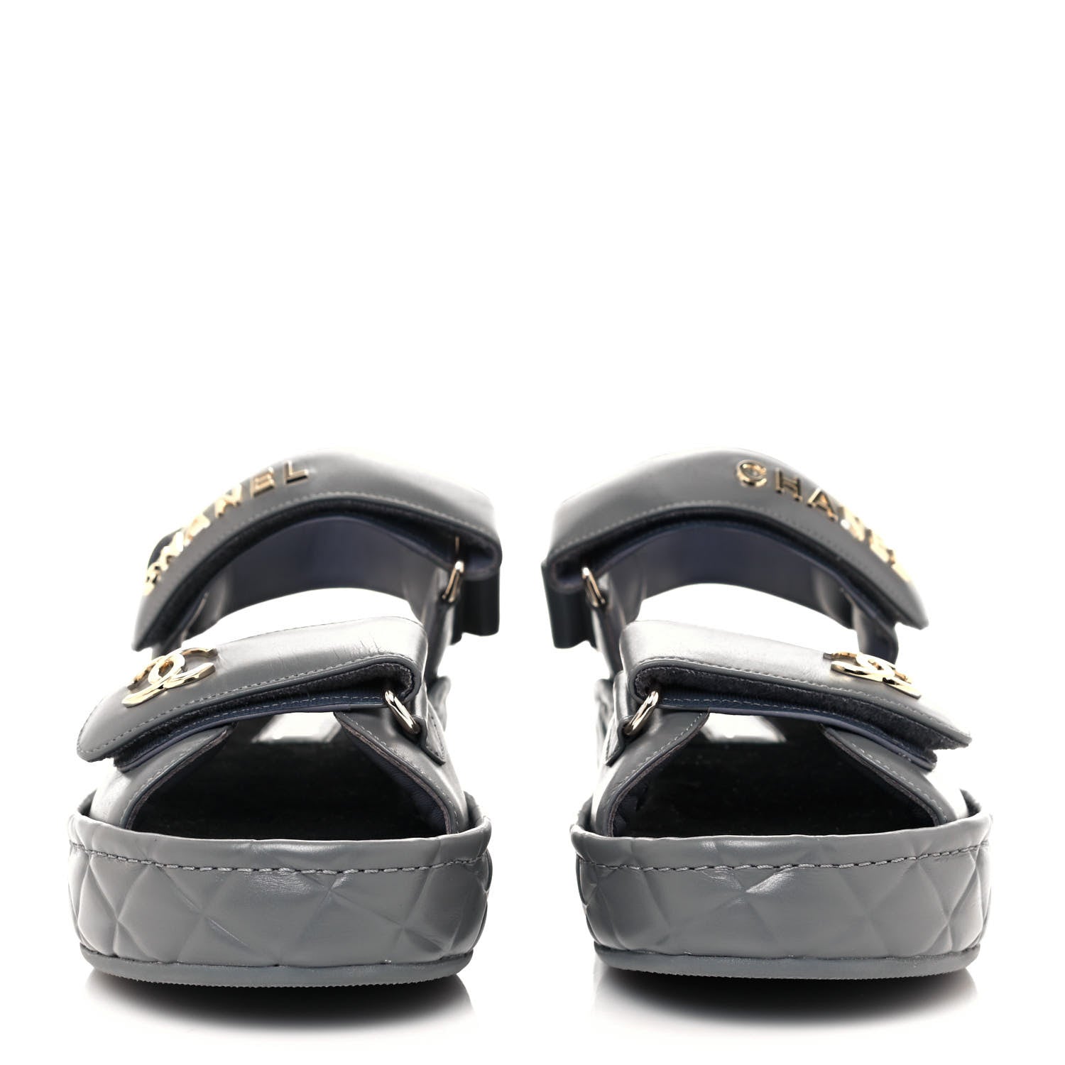 Chanel Shiny Calfskin Logo Platform Sandals 38 Grey 2 of 11