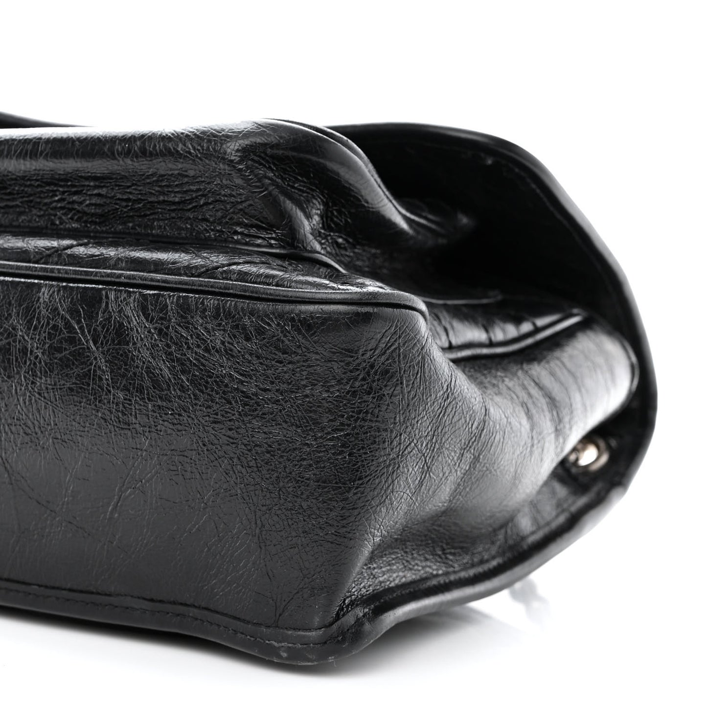Crinkled Calfskin Matelasse Monogram Medium Niki Chain Satchel Black