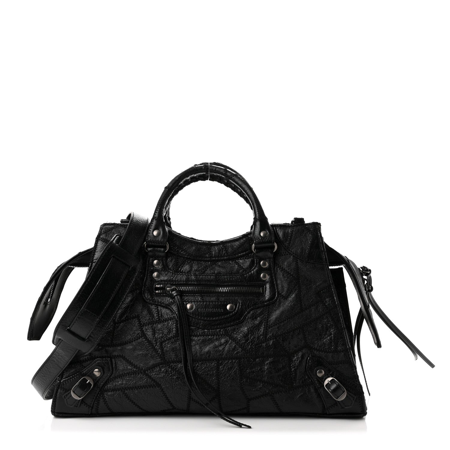 Balenciaga Calfskin Patchwork Stitched Neo Classic Silver Hardware City Black 1 of 10