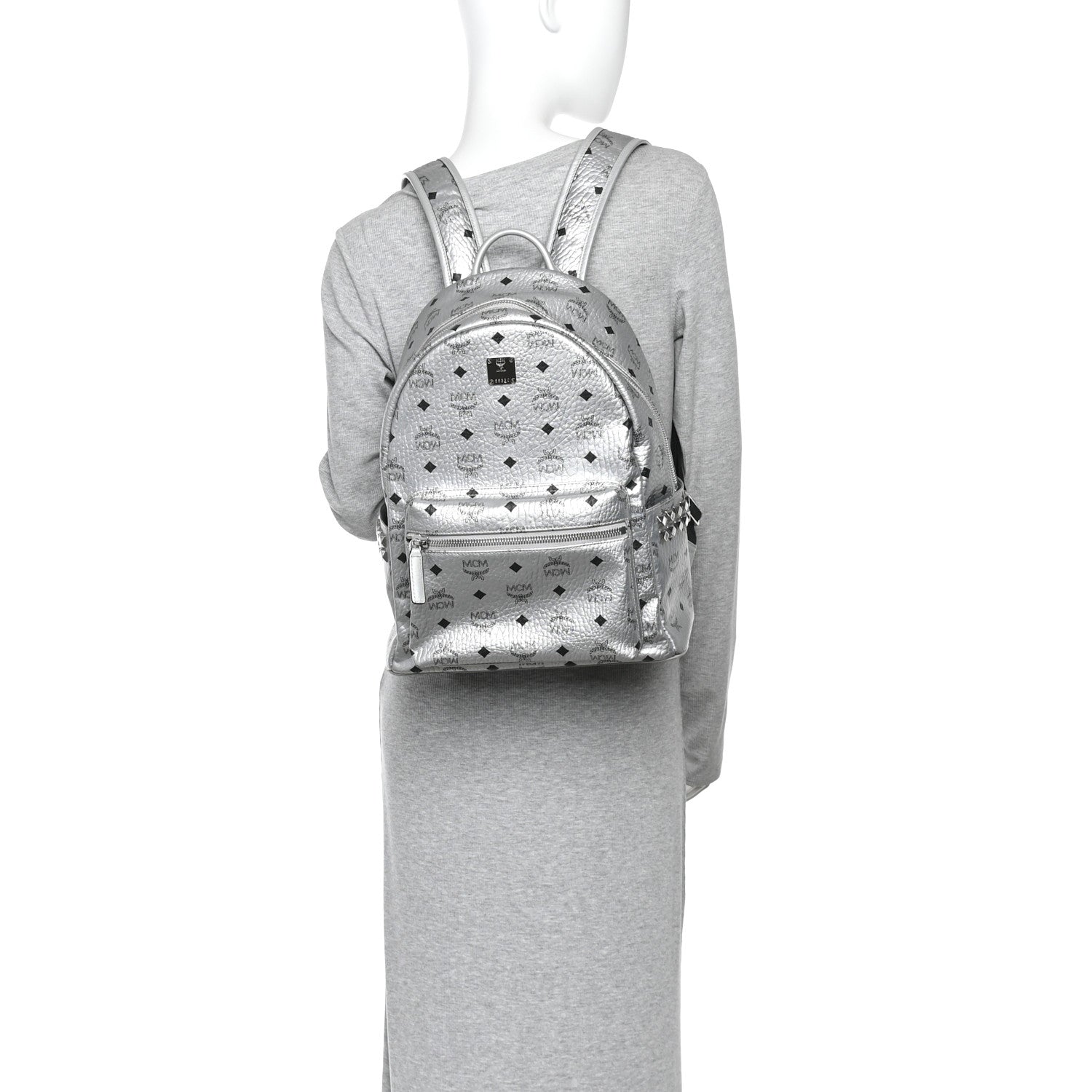 MCM Metallic Visetos Medium Side Stud Stark Backpack Berlin Silver 2 of 14