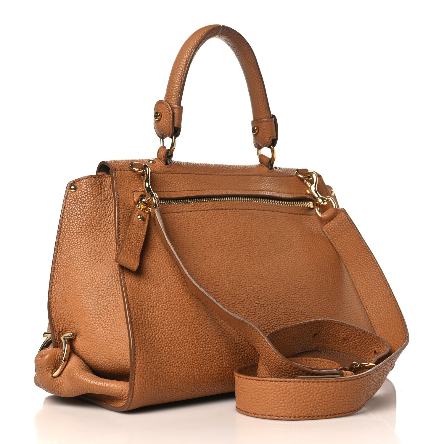 Salvatore Ferragamo Grained Calfskin Sofia Satchel Brown 4 of 23