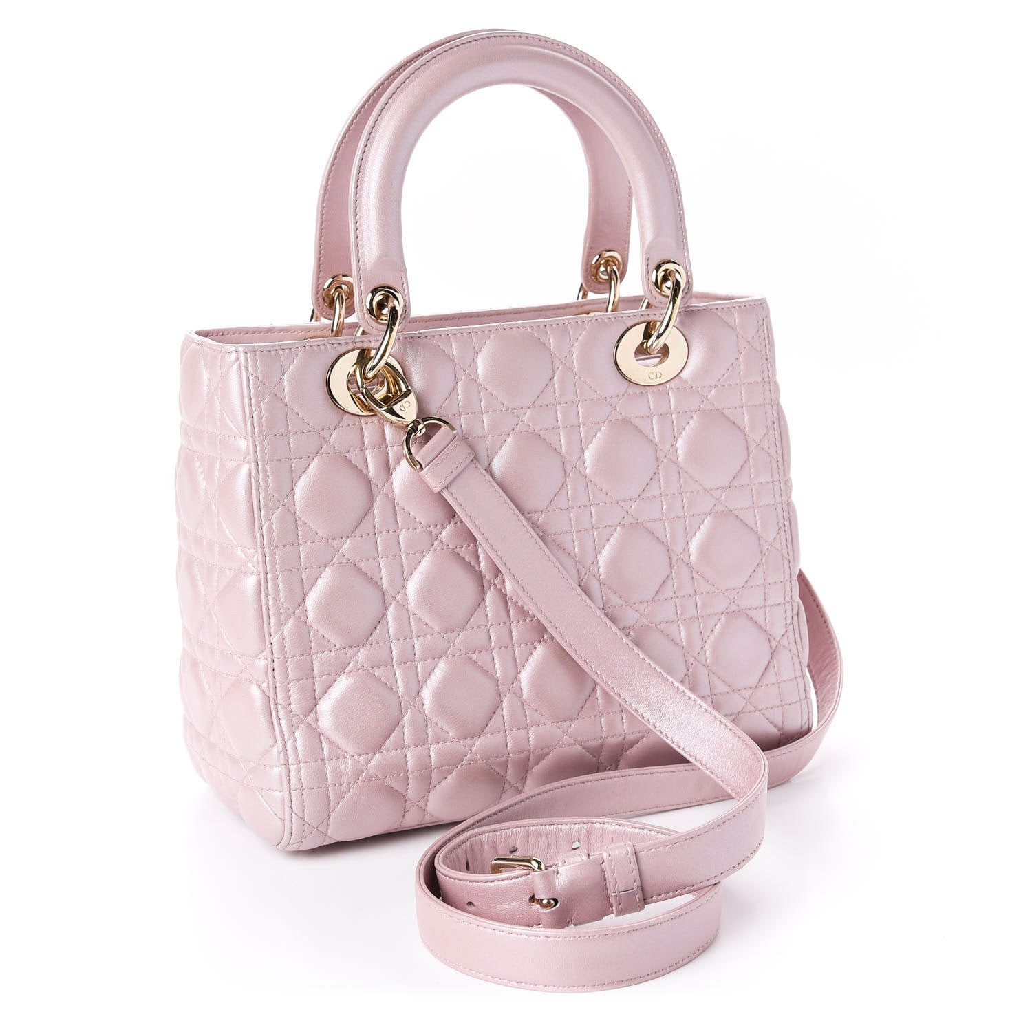 Christian Dior Pearly Lambskin Cannage Medium Lady Dior Lotus 4 of 15