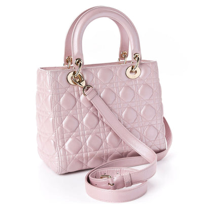 Christian Dior Pearly Lambskin Cannage Medium Lady Dior Lotus 4 of 15