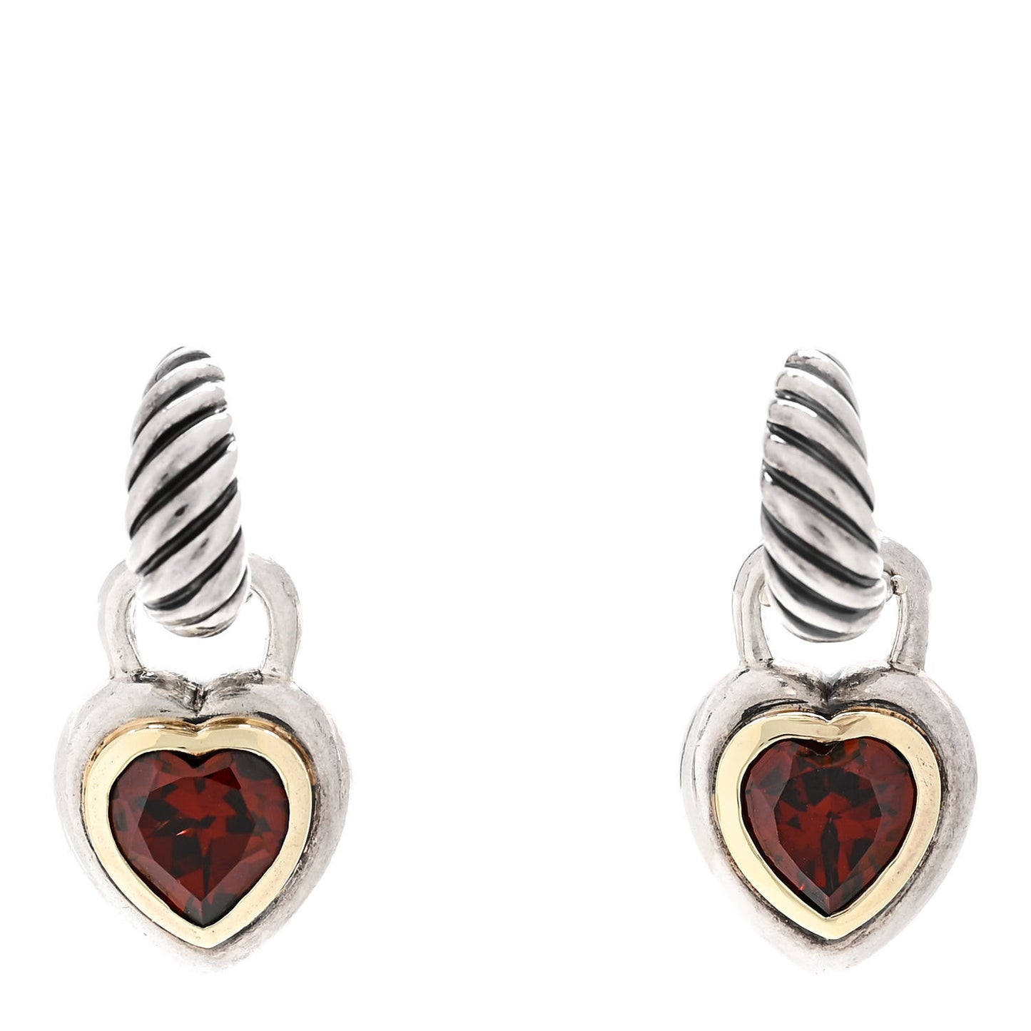 Sterling Silver 14K Yellow Gold Garnet Heart Earrings