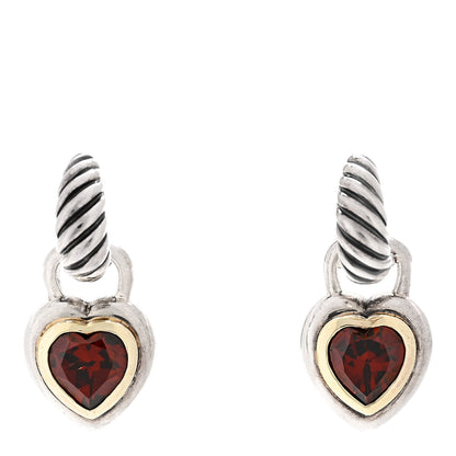 David Yurman Sterling Silver 14K Yellow Gold Garnet Heart Earrings 1 of 4