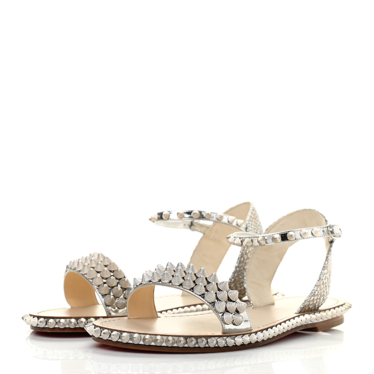 Christian Louboutin Specchio Cordorella Flat Sandals 40 Silver 3 of 7