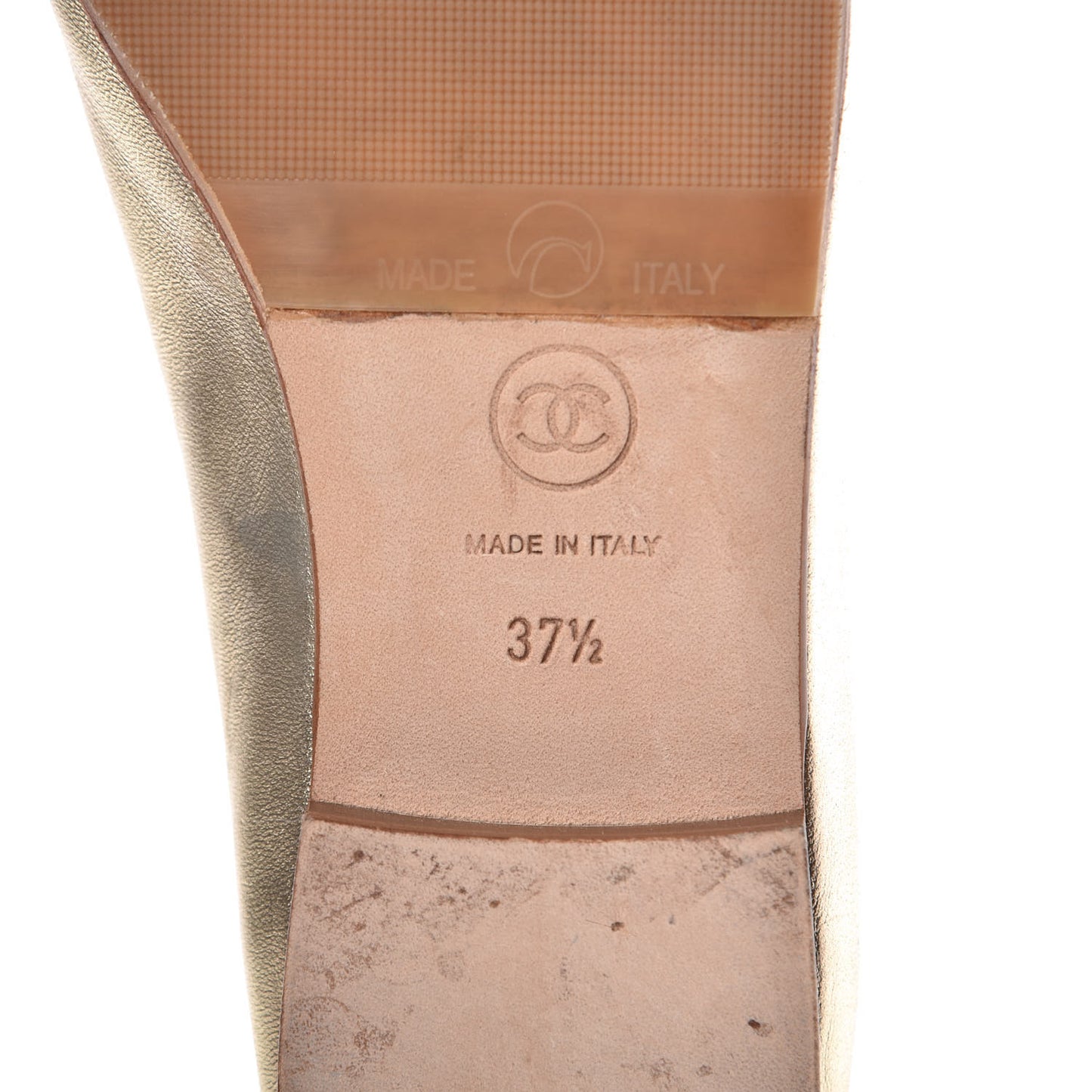Metallic Lambskin Caviar CC Cap Toe Ballerina Flats 37.5 Light Gold