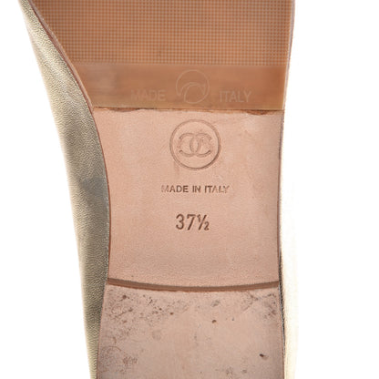 Chanel Metallic Lambskin Caviar CC Cap Toe Ballerina Flats 37.5 Light Gold 8 of 11