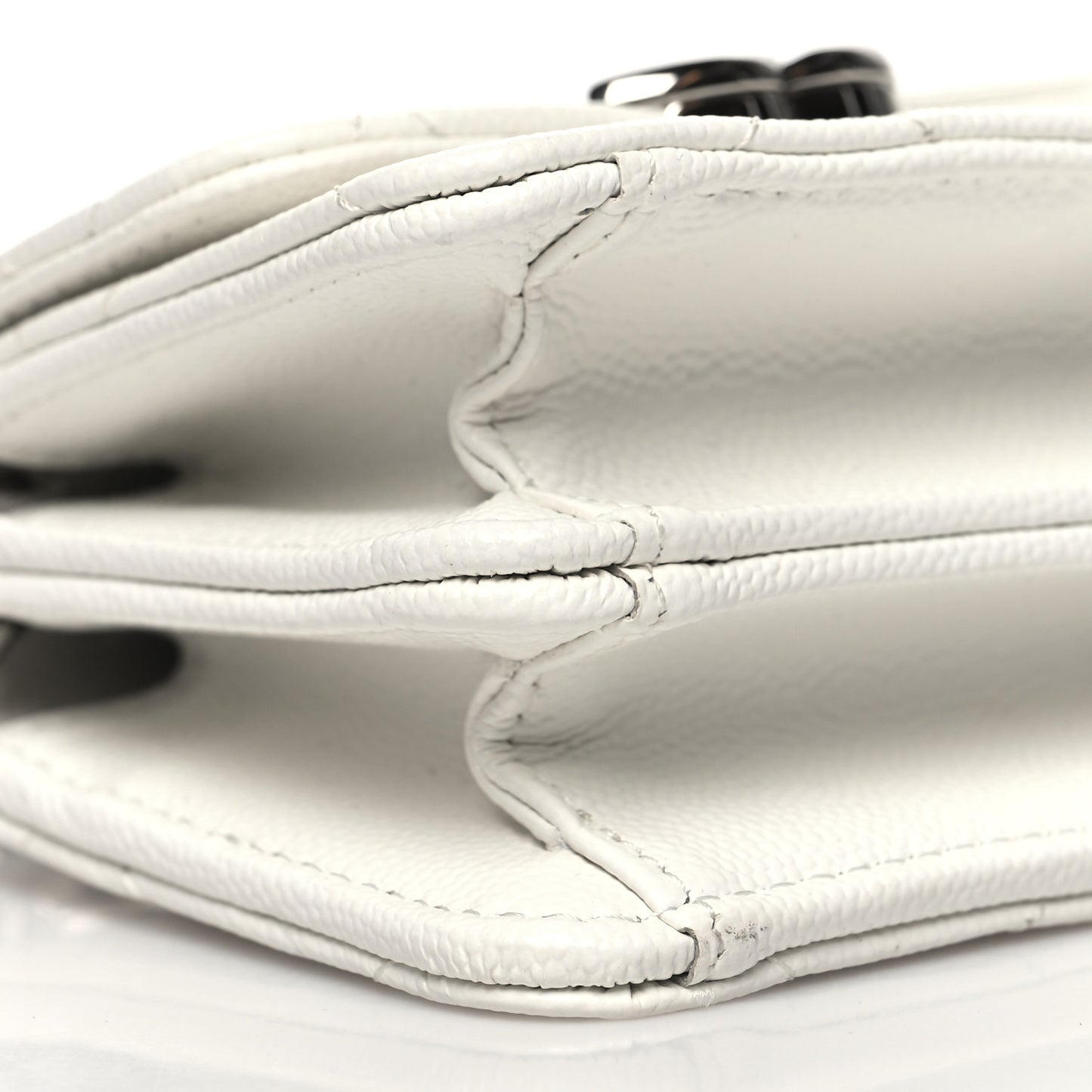 Caviar Quilted Enamel Coco Clutch With Chain White
