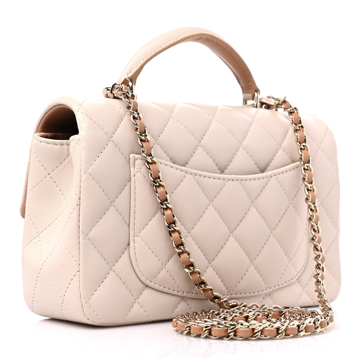 Lambskin Quilted Bi-Color Mini Top Handle Rectangular Flap Ecru Dark Beige