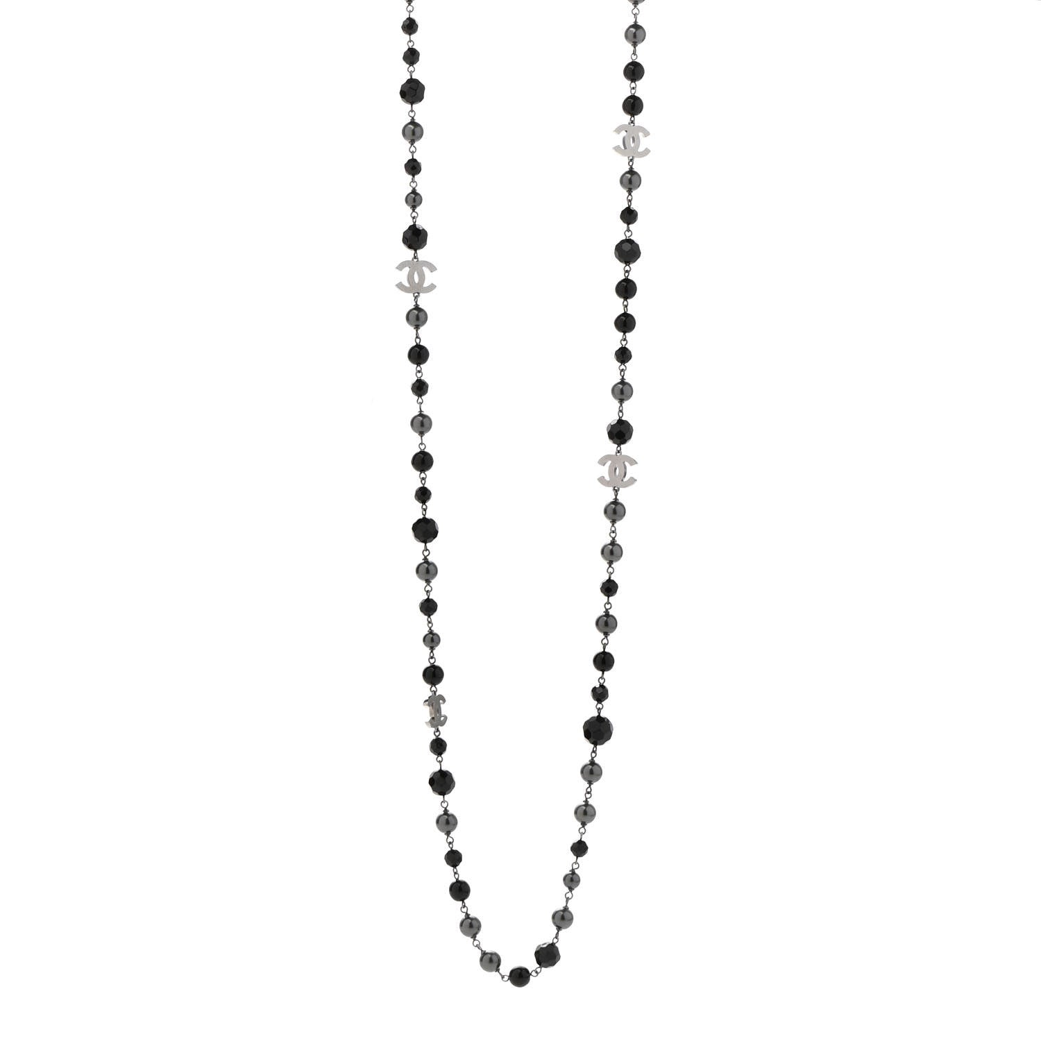 Chanel Ruthenium Pearl Beaded CC Long Necklace Black 1 of 6