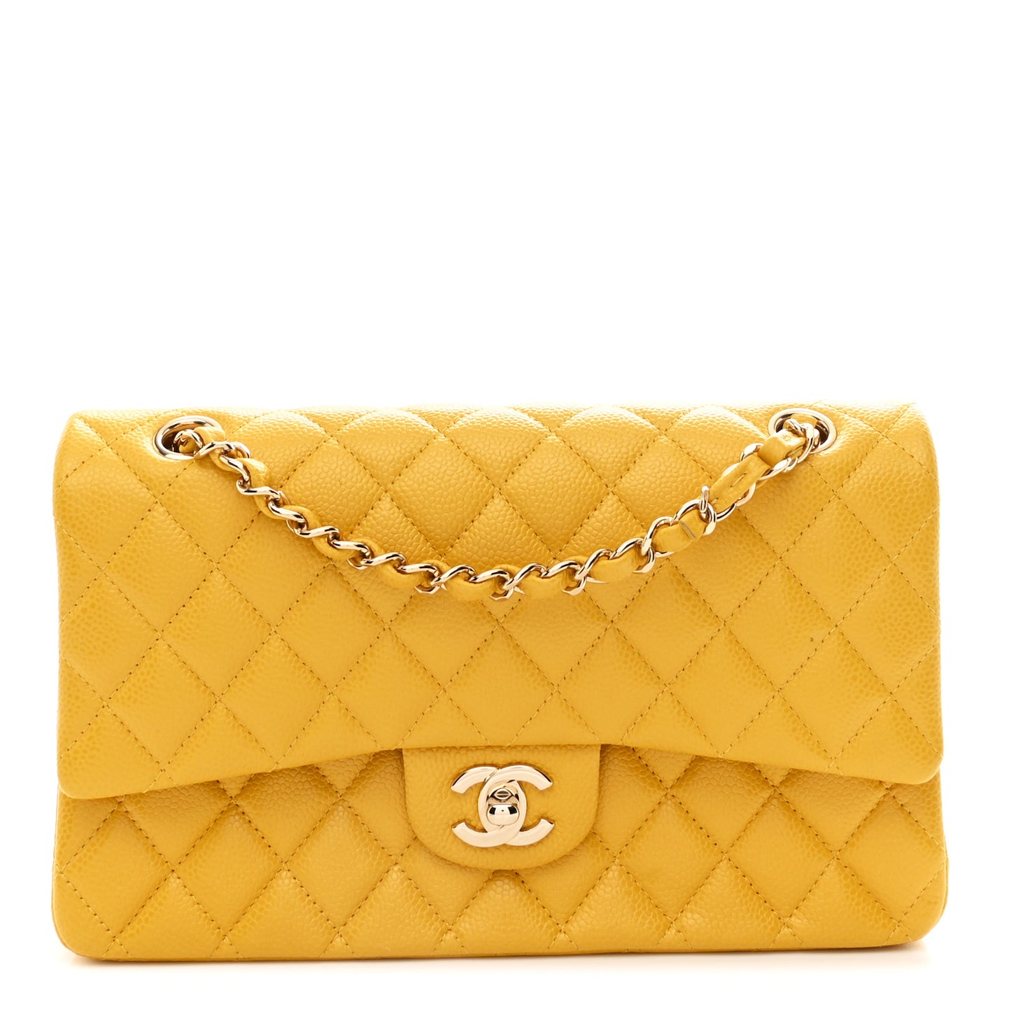 Caviar Quilted Medium Double Flap Yellow