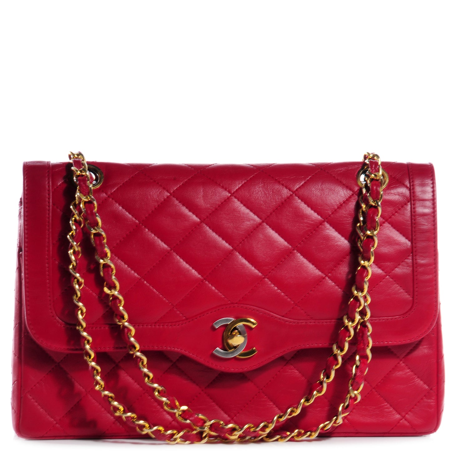 Lambskin Quilted Medium Double Flap Red