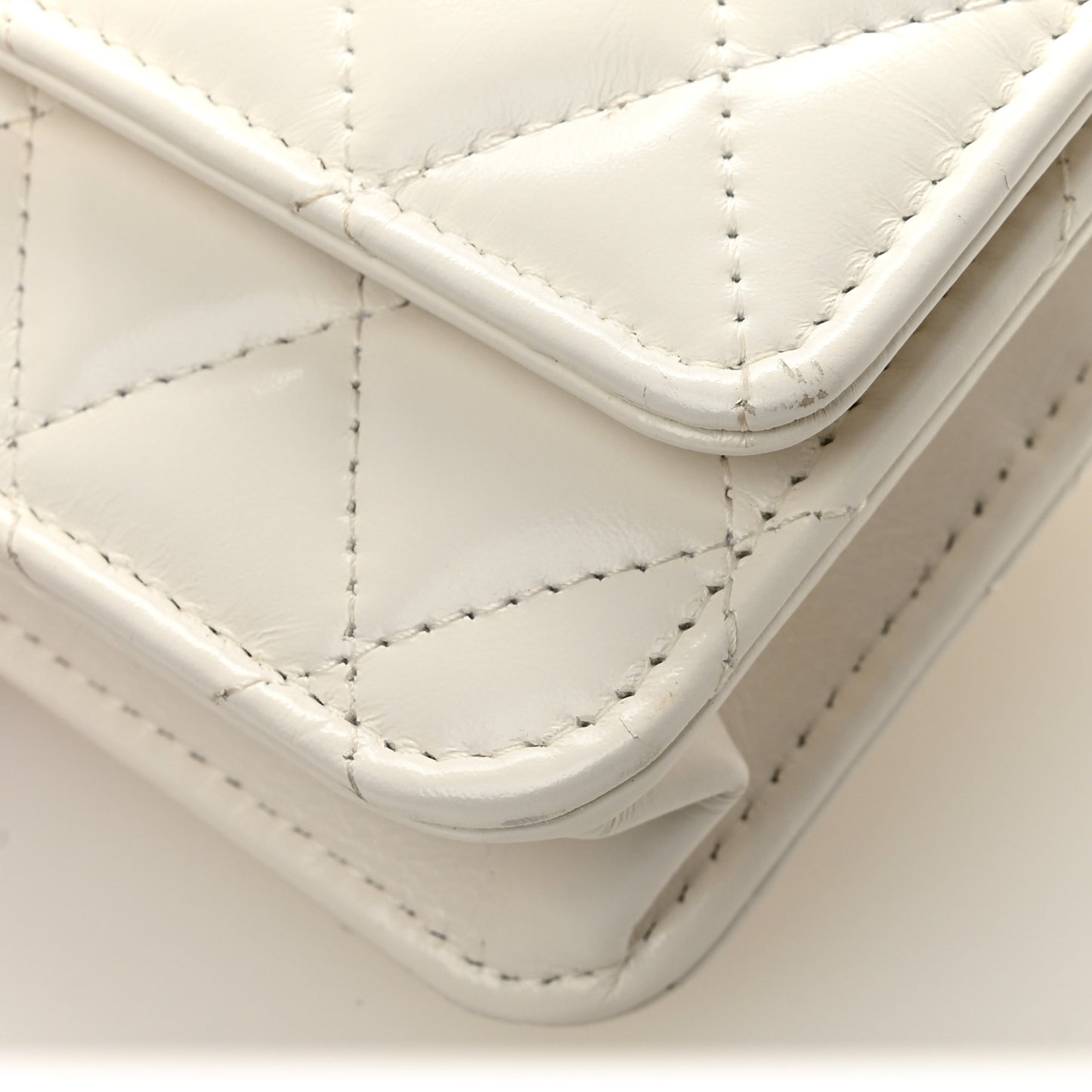 Shiny Calfskin Quilted Multicolor Top Handle Wallet On Chain WOC  White