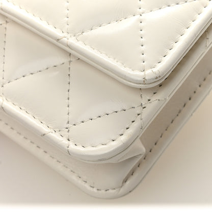 Chanel Shiny Calfskin Quilted Multicolor Top Handle Wallet On Chain WOC  White 12 of 15