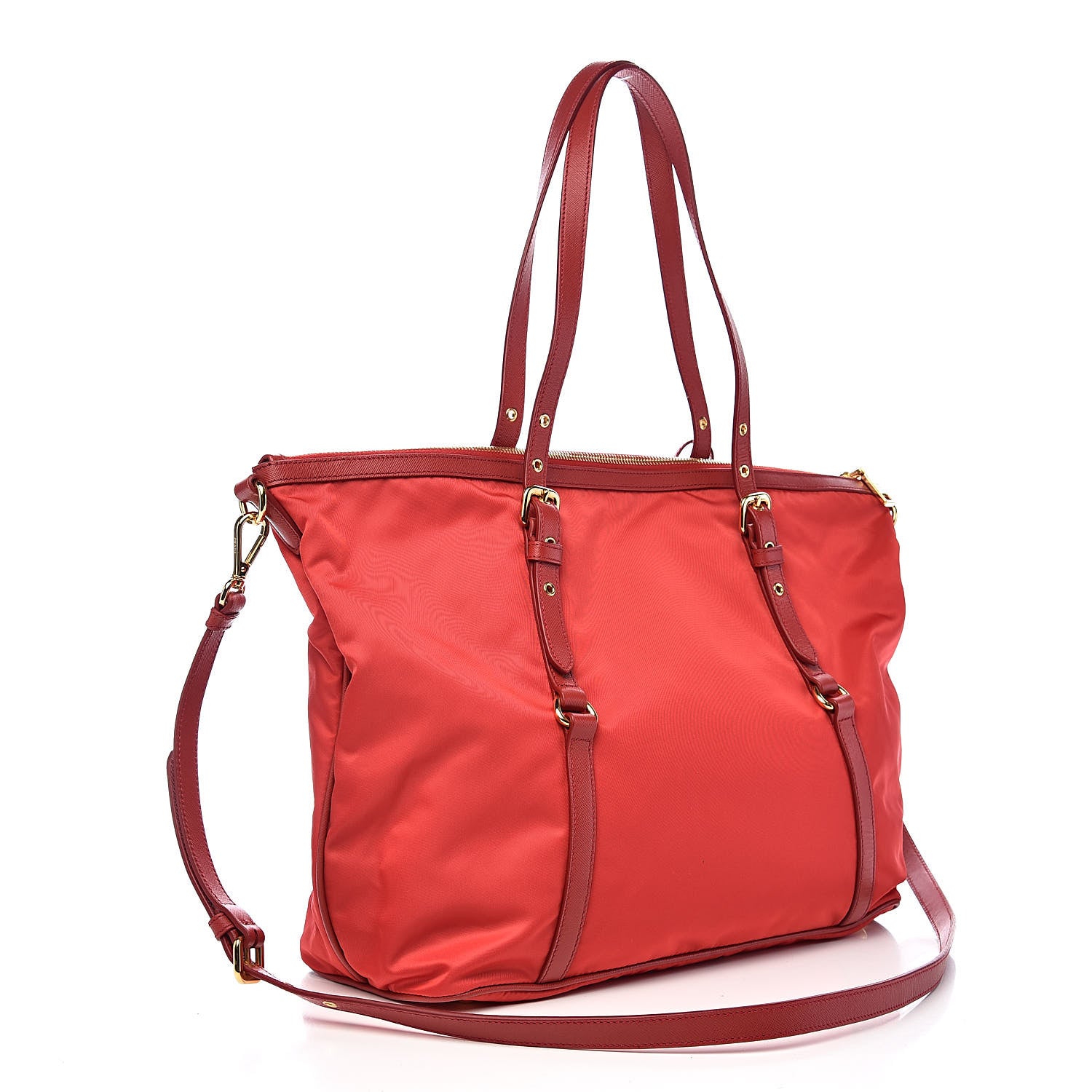 Prada Tessuto Nylon Saffiano Tote Rosso 3 of 10