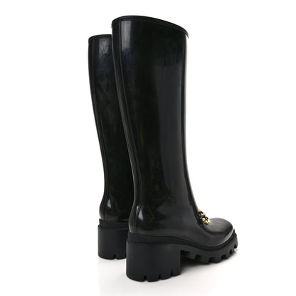 Gucci Rubber Horsebit Knee High Boots 40 Black 4 of 6